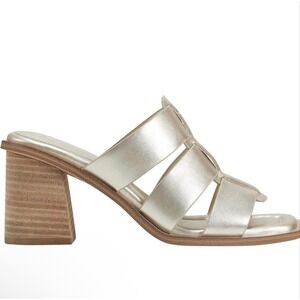 Marc Fisher LTD Louisa Gold Metallic Leather Strappy Block Heel Mule Sandals 6.5